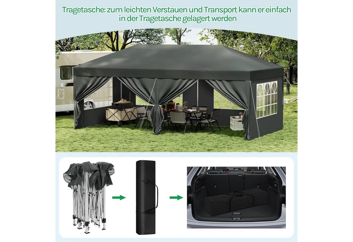 EUGAD Pavillon 3x6m mit 6 Seitenwänden wasserdicht - Bild 4
