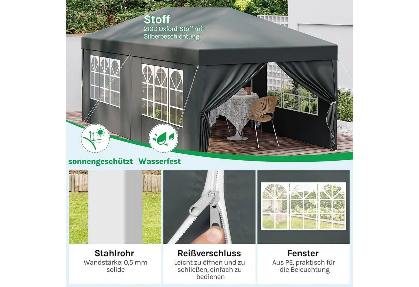 EUGAD Pavillon 3x6m mit 6 Seitenwänden wasserdicht - Bild 5