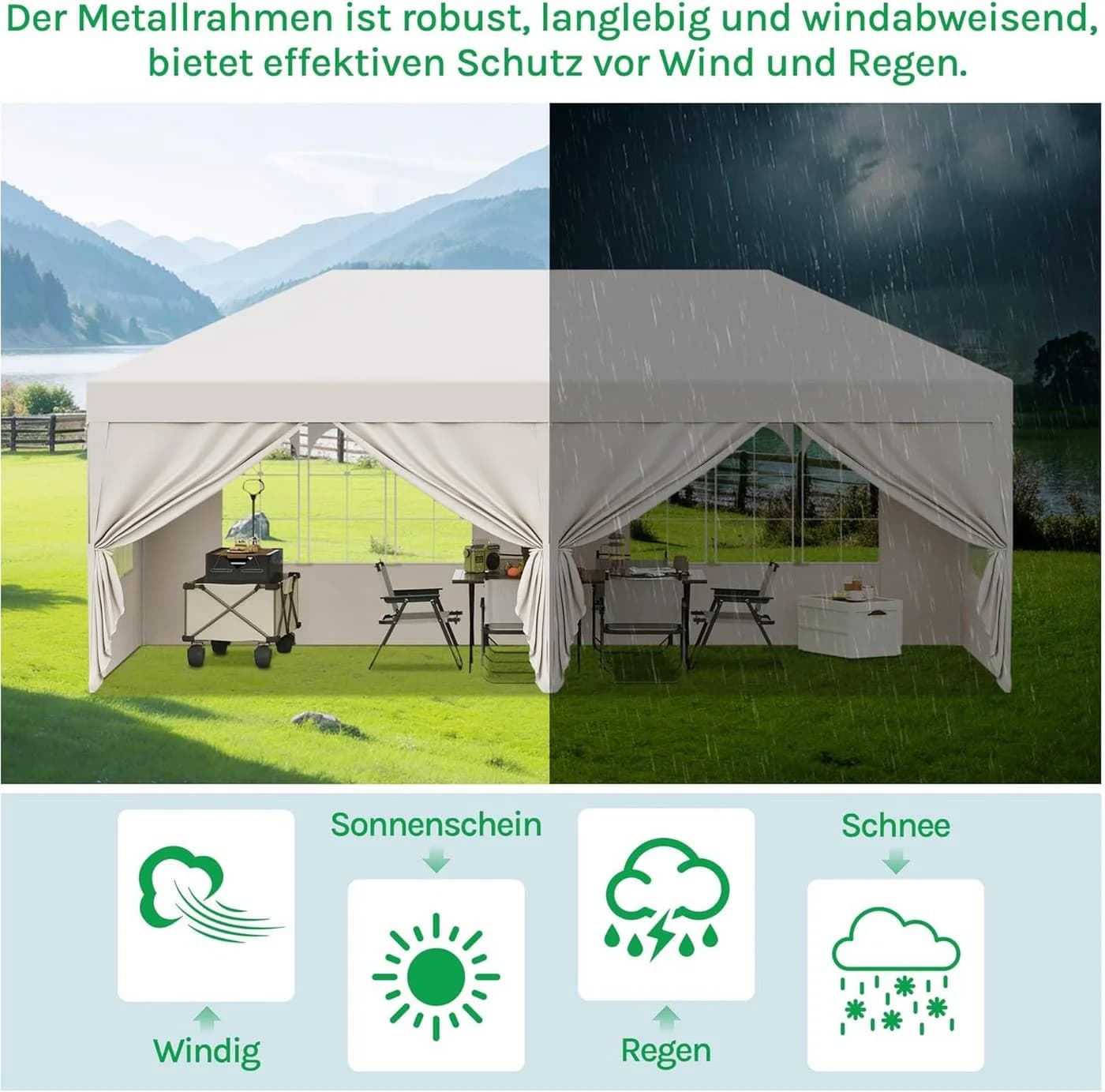 EUGAD Pavillon 6 Seitenteile 6 Seitenwände Fenster Reißverschlüsse wasserdicht Winterfest