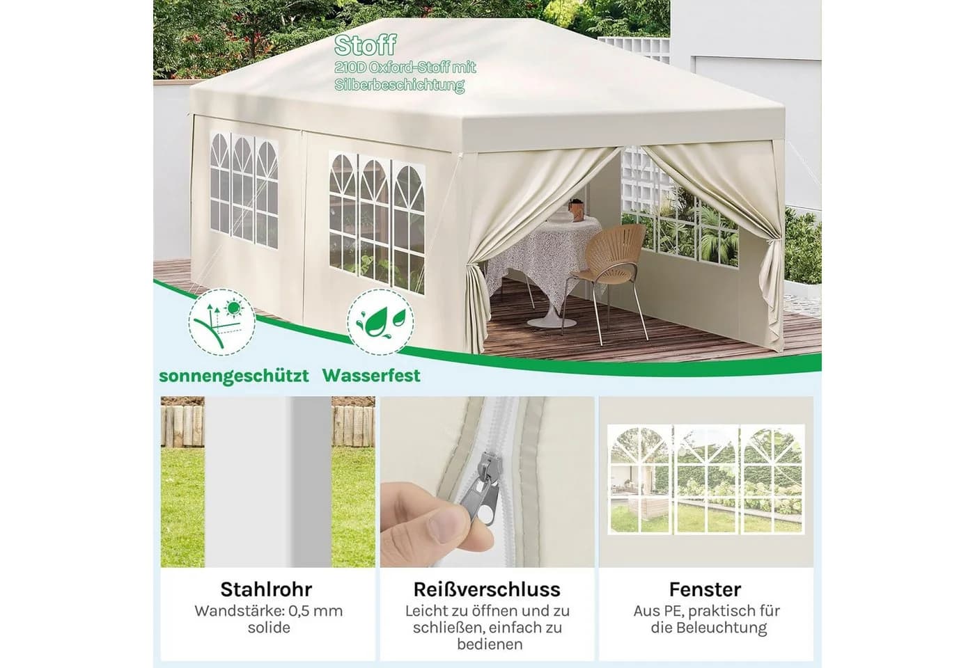 EUGAD Pavillon 6 Seitenteile 6 Seitenwände Fenster Reißverschlüsse wasserdicht Winterfest - Bild 5