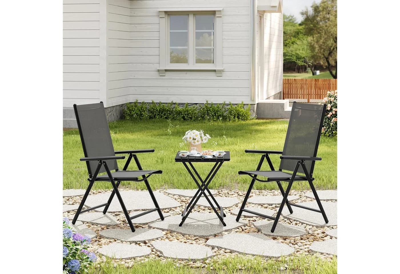 EUGAD Gartenstuhl 2er Set Klappbar 7-fach Verstellbar Grau
