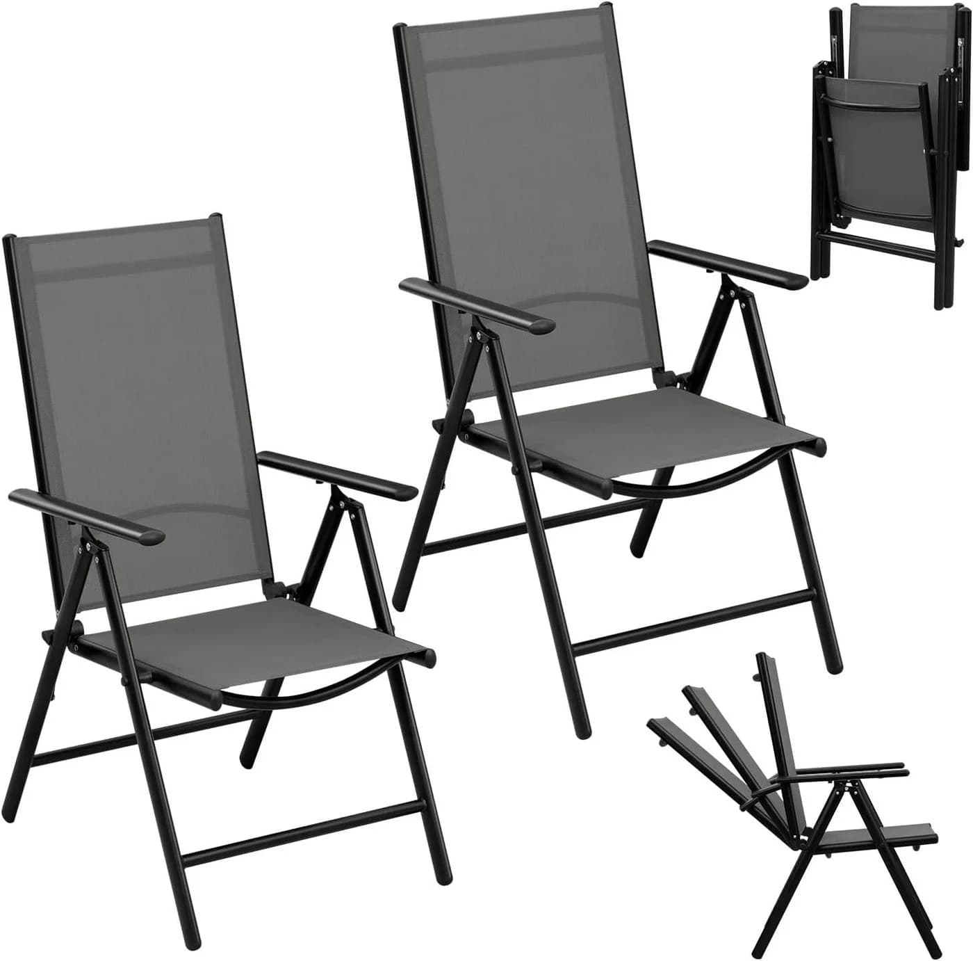EUGAD Gartenstuhl 2er Set Klappbar 7-fach Verstellbar Grau - Bild 2
