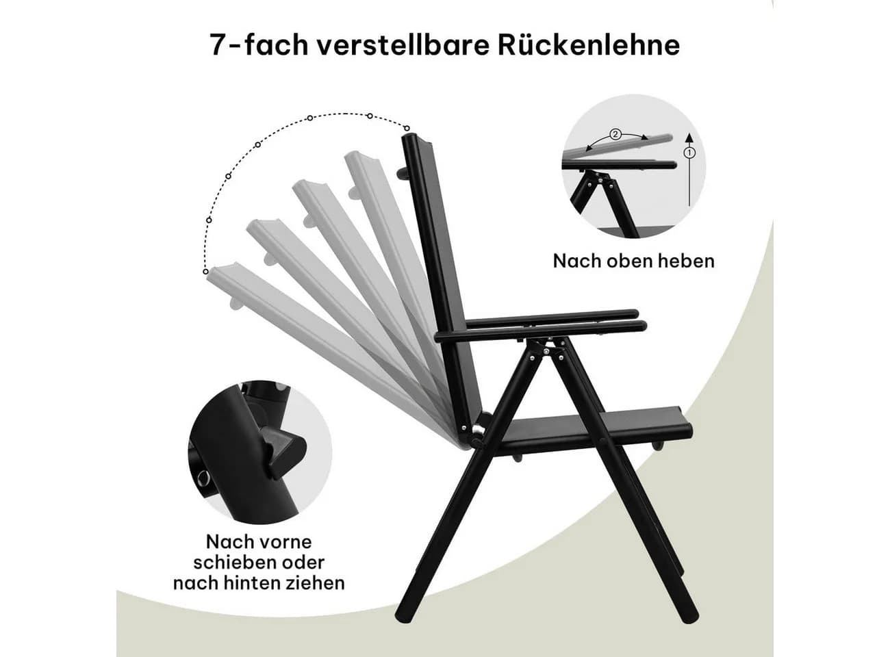 EUGAD Gartenstuhl 2er Set Klappbar 7-fach Verstellbar Grau - Bild 4