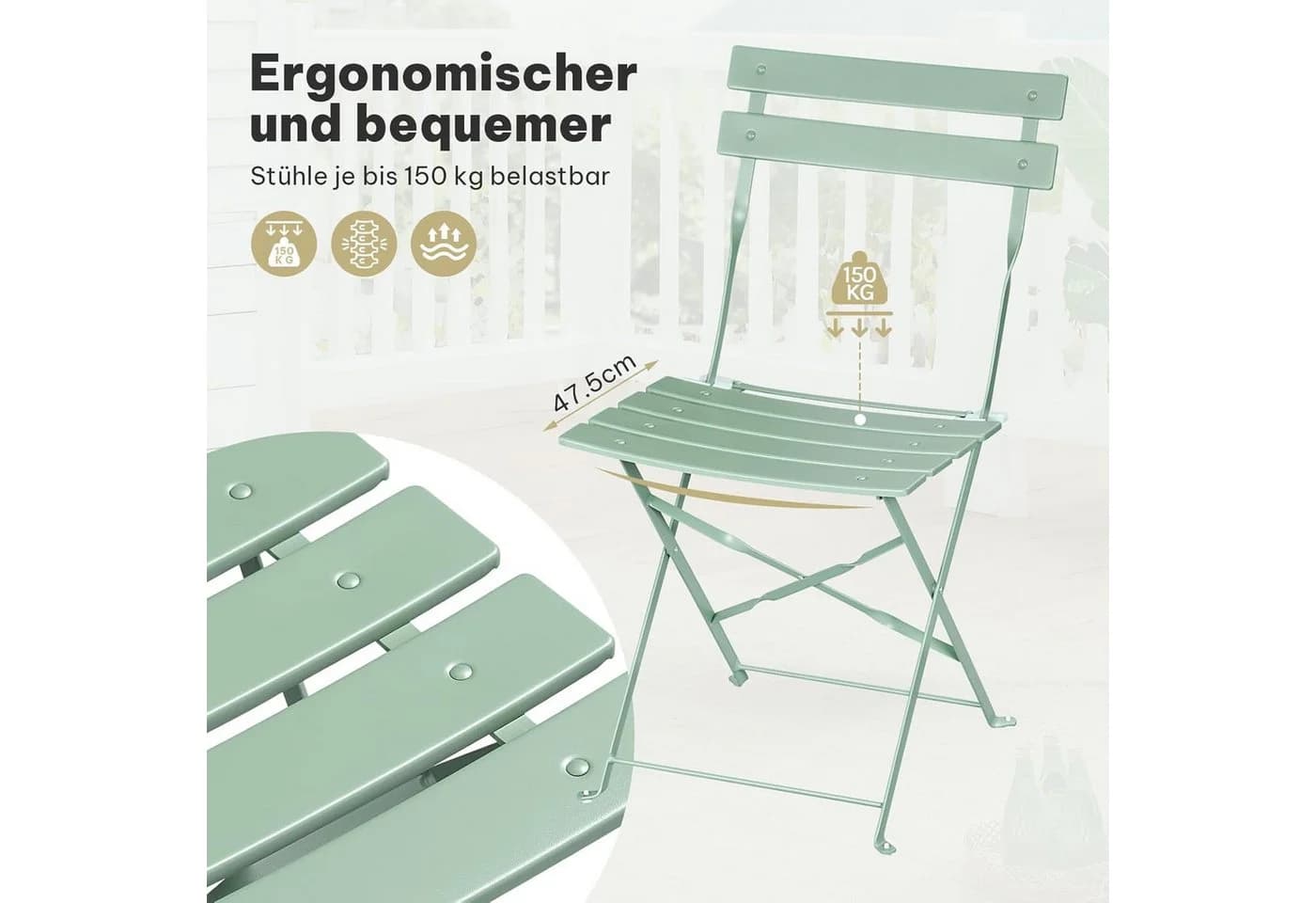 EUGAD Balkonset 3-tlg. Klappbar Grün/Schwarz - Bild 4