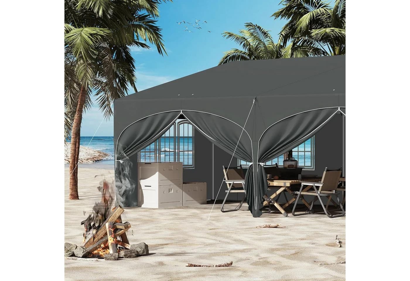 EUGAD Pop-Up Pavillon 3x6 m Grau mit 6 Seitenwänden