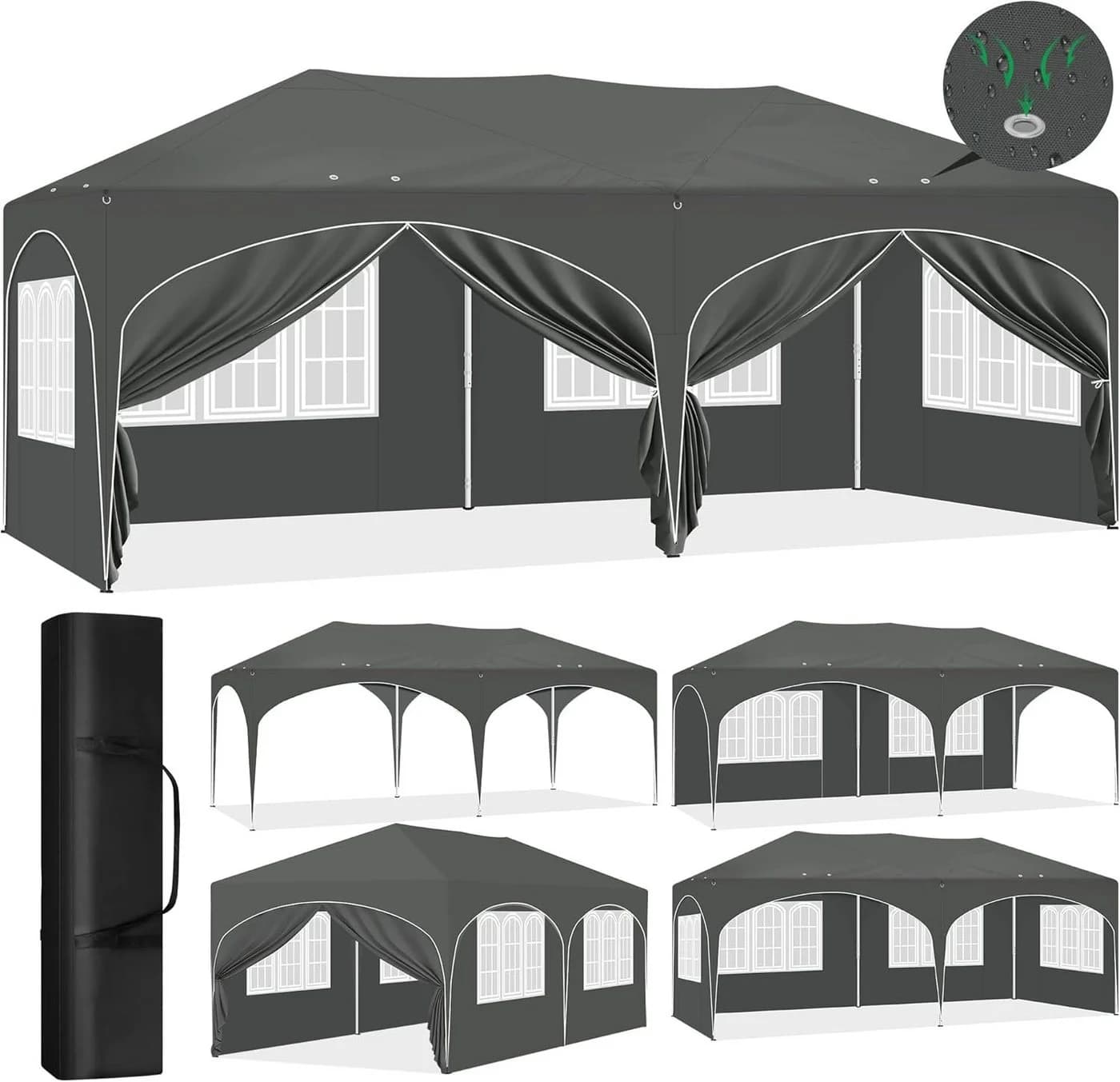 EUGAD Pop-Up Pavillon 3x6 m Grau mit 6 Seitenwänden - Bild 2