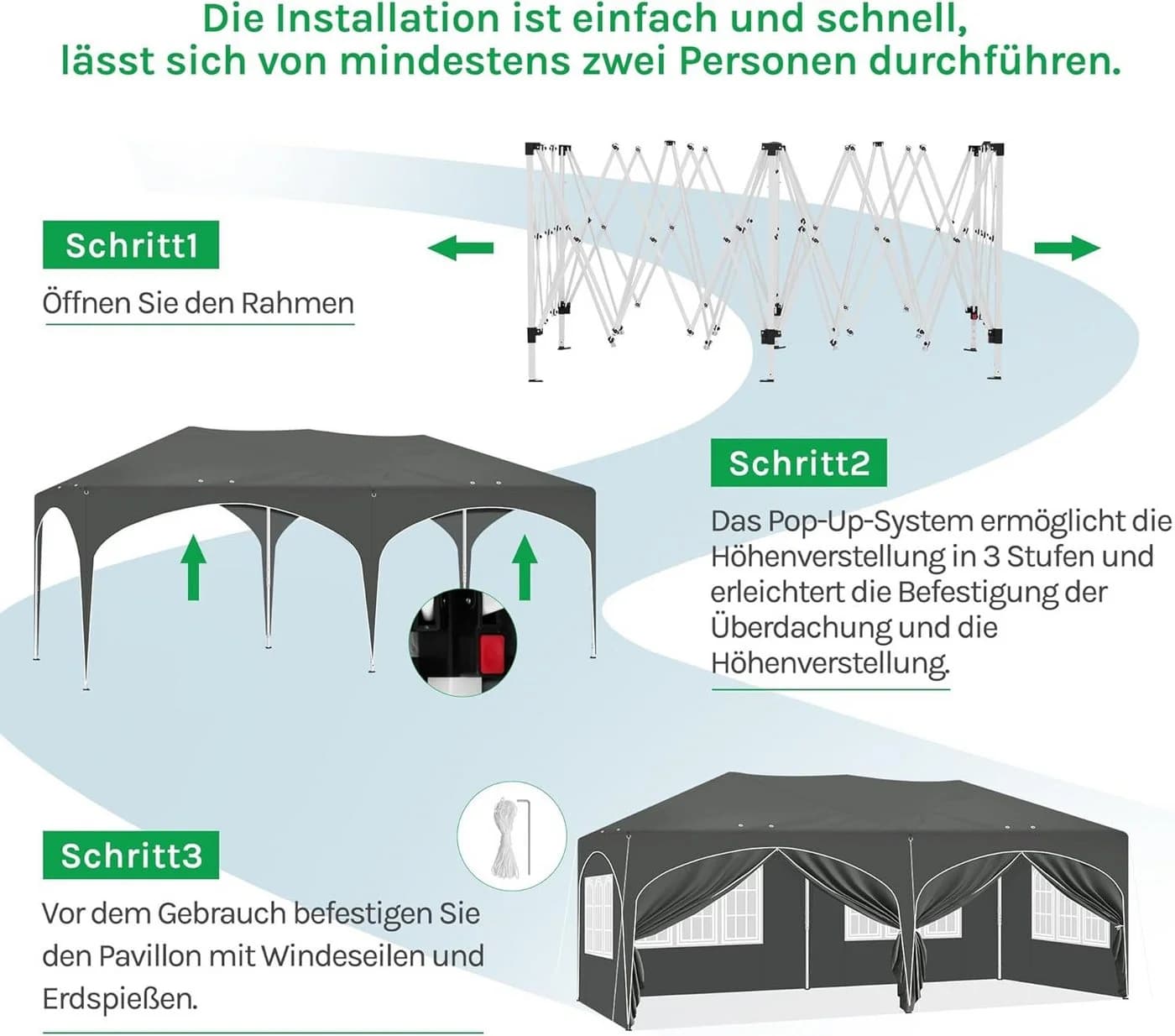 EUGAD Pop-Up Pavillon 3x6 m Grau mit 6 Seitenwänden - Bild 4