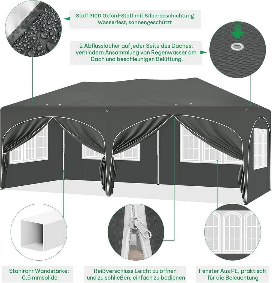 EUGAD Pop-Up Pavillon 3x6 m Grau mit 6 Seitenwänden - Bild 5