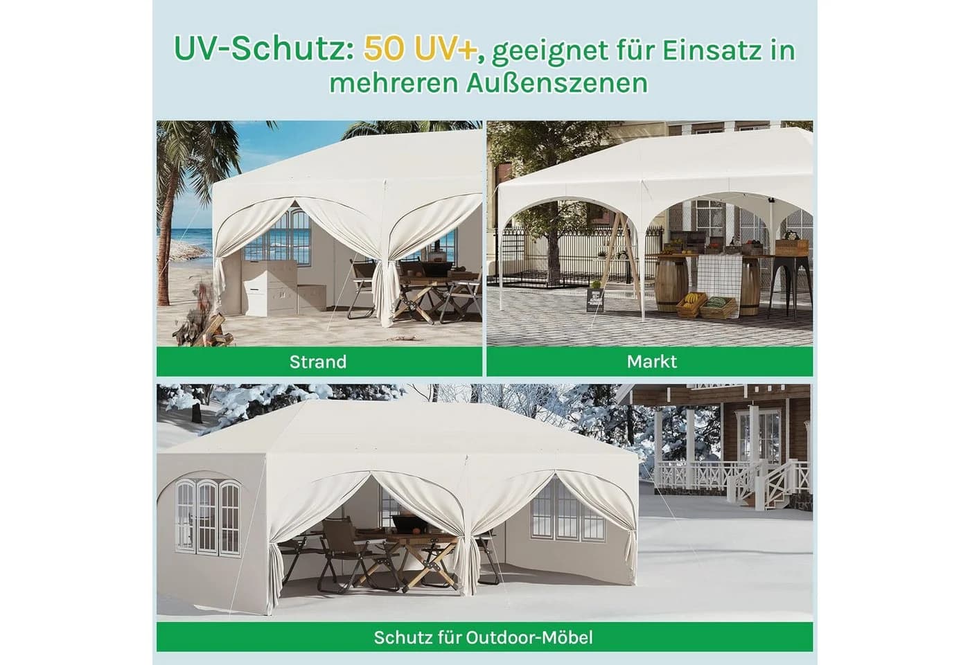 EUGAD Pavillon 3x6 m Pop-Up Faltpavillon mit 6 Seitenteilen für Camping Strand Garten