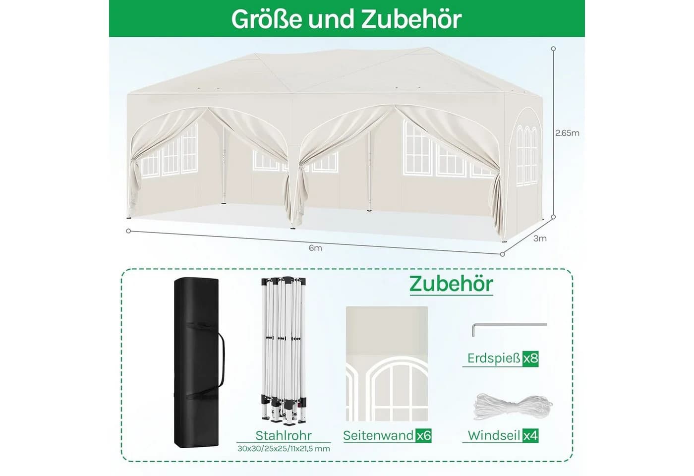 EUGAD Pavillon 3x6 m Pop-Up Faltpavillon mit 6 Seitenteilen für Camping Strand Garten - Bild 3