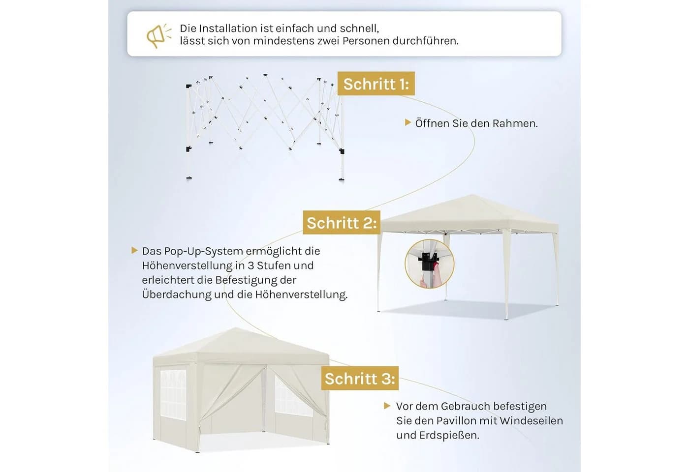 EUGAD Faltpavillon Wasserfest Winterfest mit Seitenwänden Fenstern Tasche - Bild 4
