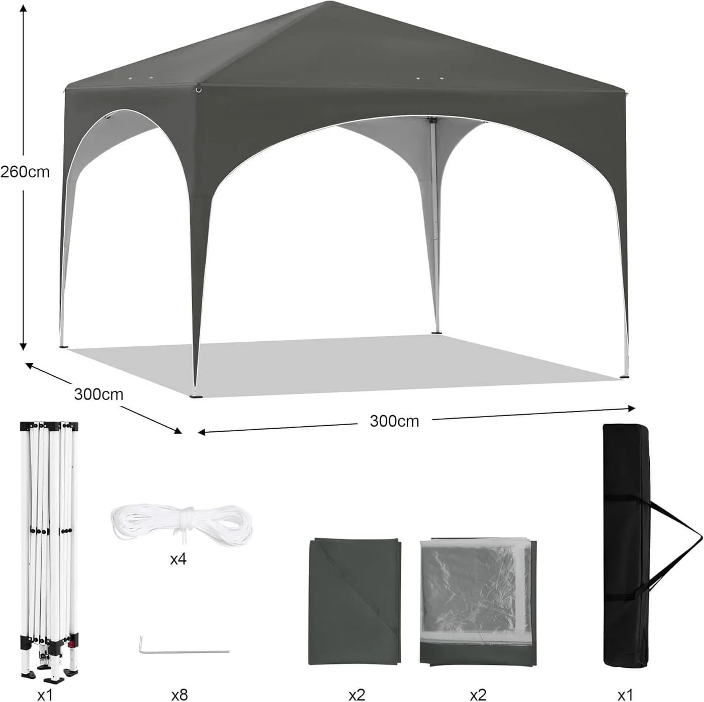 EUGAD Pop-Up Pavillon 3x3m Grau mit 4 Seitenwänden - Bild 3