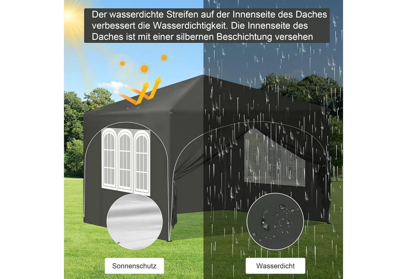 EUGAD Pop-Up Pavillon 3x3m Grau mit 4 Seitenwänden - Bild 4