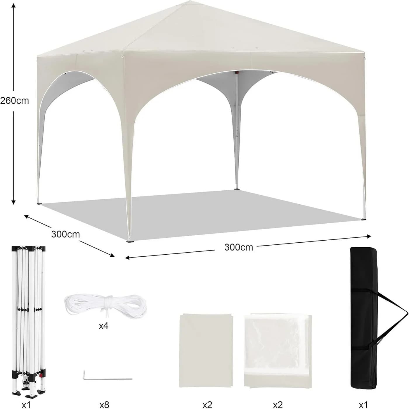 EUGAD Pavillon 3x3 m mit 4 Seitenwänden und Fenstern - Bild 3