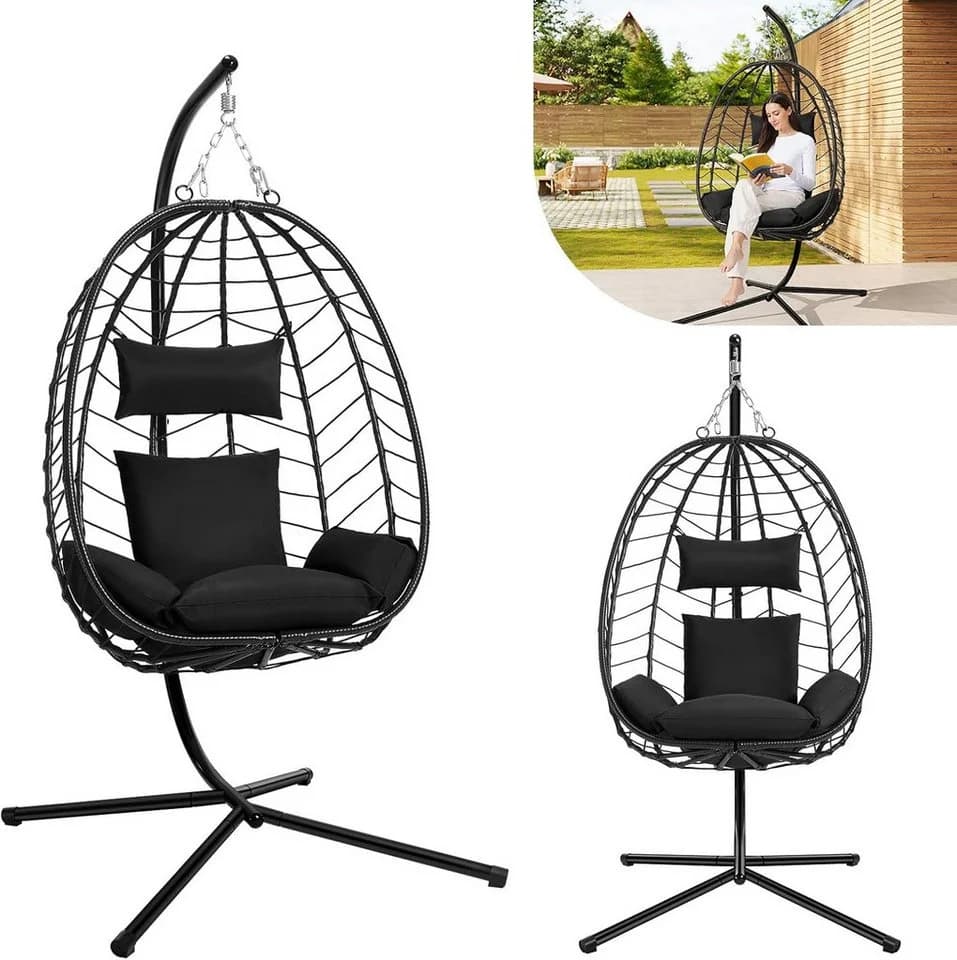 EUGAD Hängesessel mit Relaxfunktion Anthrazit PE-Rattan - Bild 2