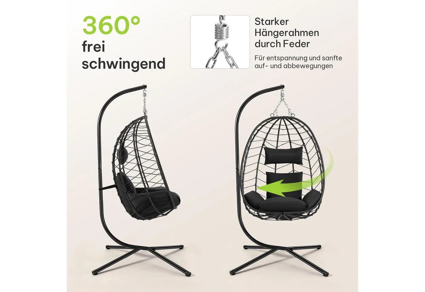 EUGAD Hängesessel mit Relaxfunktion Anthrazit PE-Rattan - Bild 5