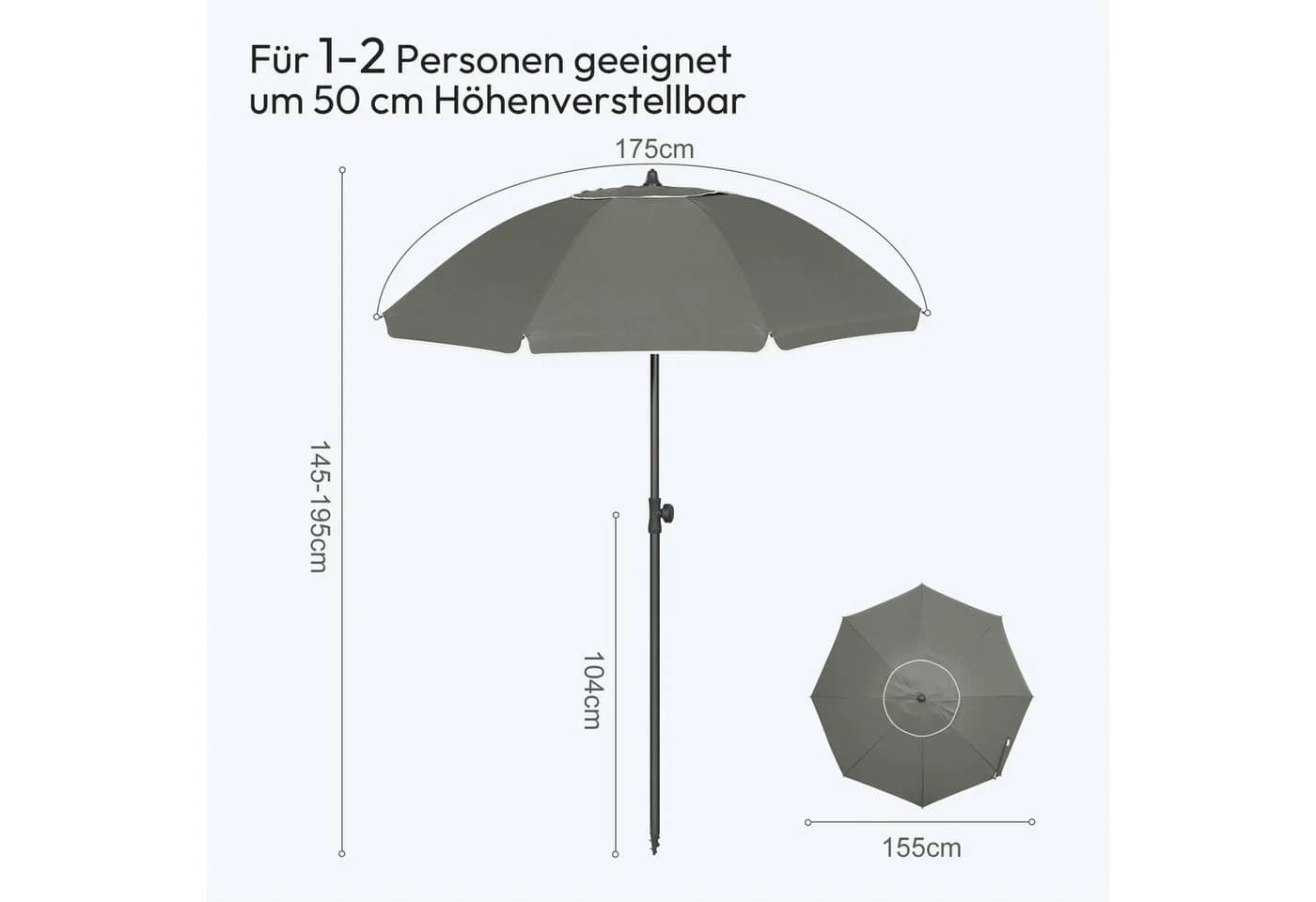 EUGAD Sonnenschirm Grau UV 50+ Höhenverstellbar - Bild 3