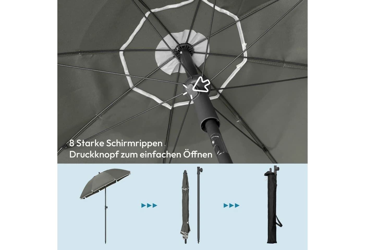 EUGAD Sonnenschirm Grau UV 50+ Höhenverstellbar - Bild 4
