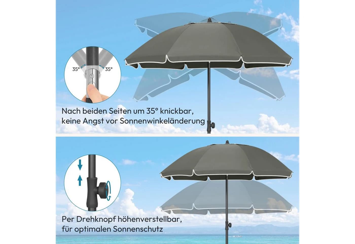 EUGAD Sonnenschirm Grau UV 50+ Höhenverstellbar - Bild 5