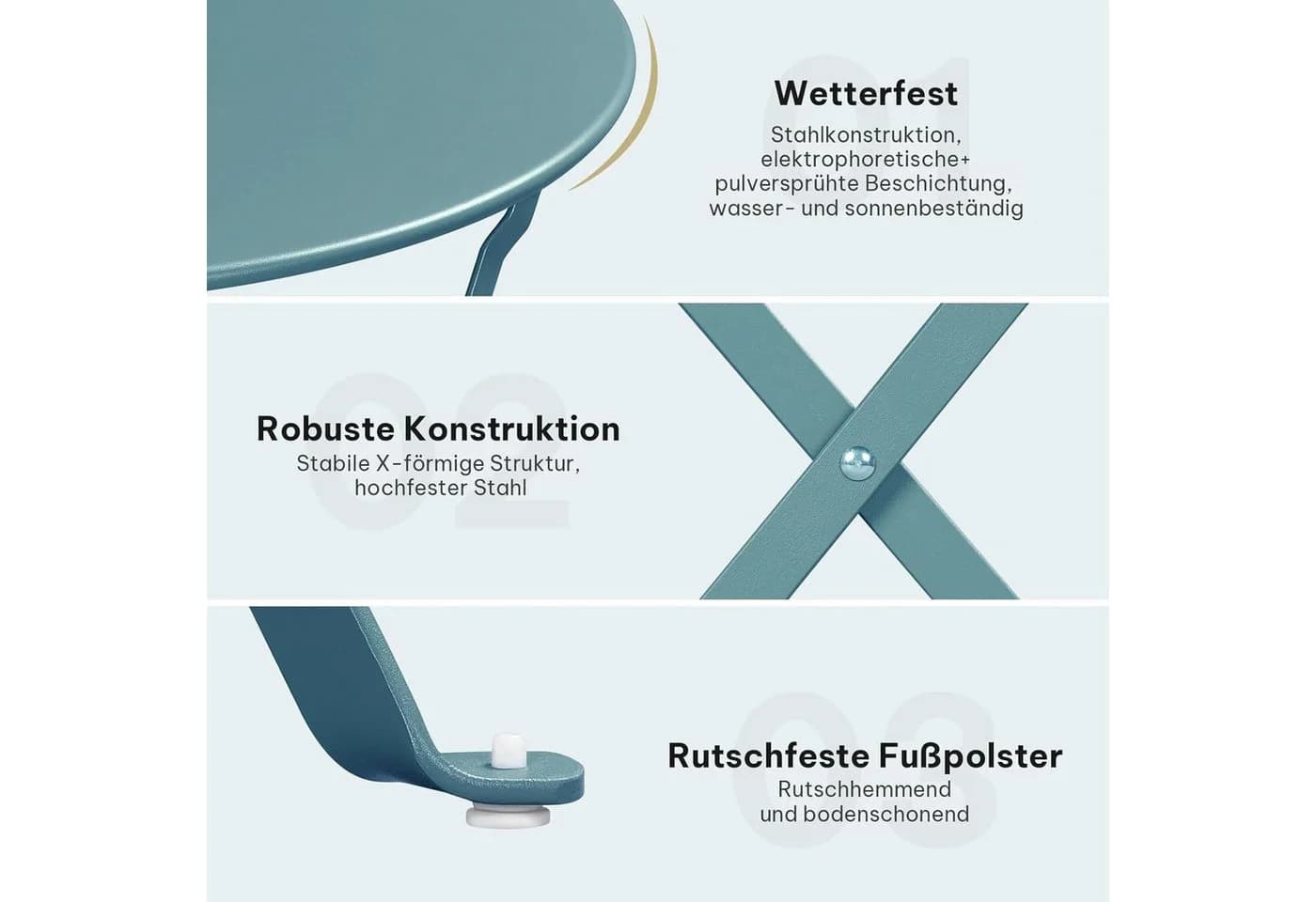 EUGAD Balkonset 3-tlg. Metall Beige/Blau Klappbar - Bild 4