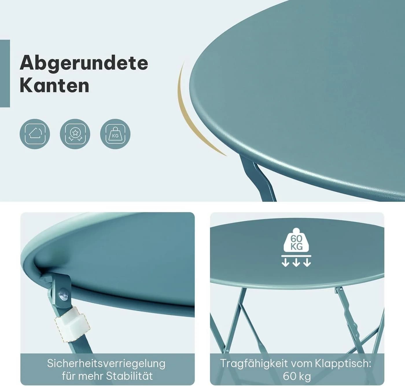 EUGAD Balkonset 3-tlg. Metall Beige/Blau Klappbar - Bild 5