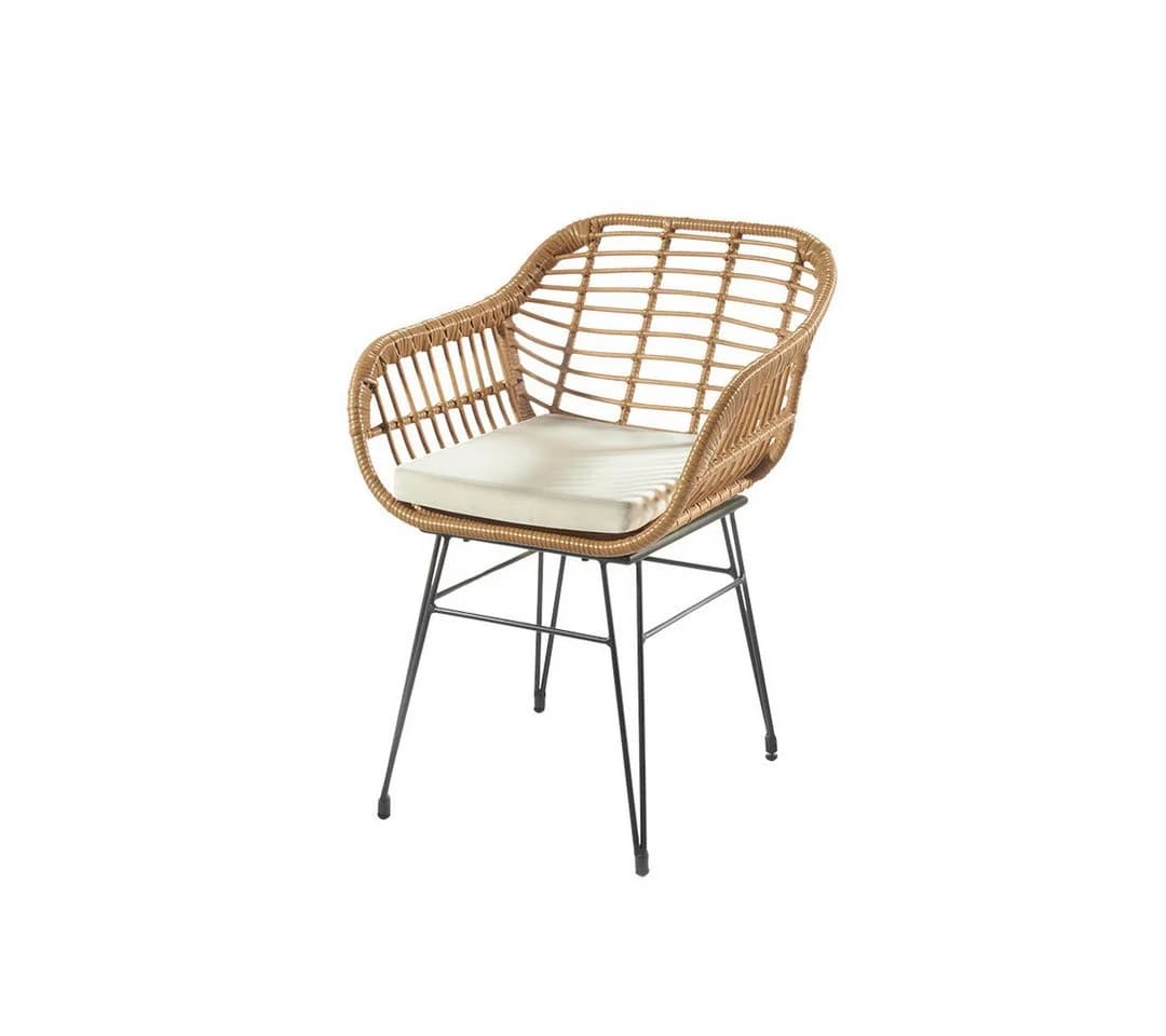 Kobolo 4-Fußstuhl Gartensessel RETRO Braun Polyrattan inklusive Kissen - Bild 2