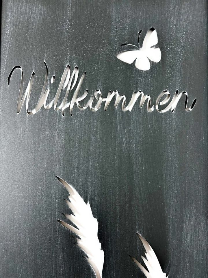 Kobolo Gartenstecker Dekostecker Gartentafel WILLKOMMEN Metall Grau - Bild 5