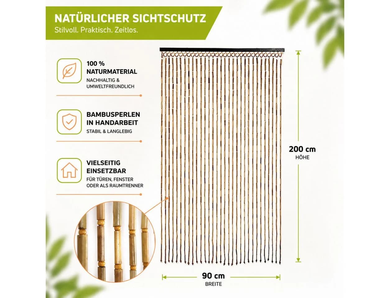 Kobolo Türvorhang Bambusvorhang BAMBOO Braun Natur Ösen Transparent
