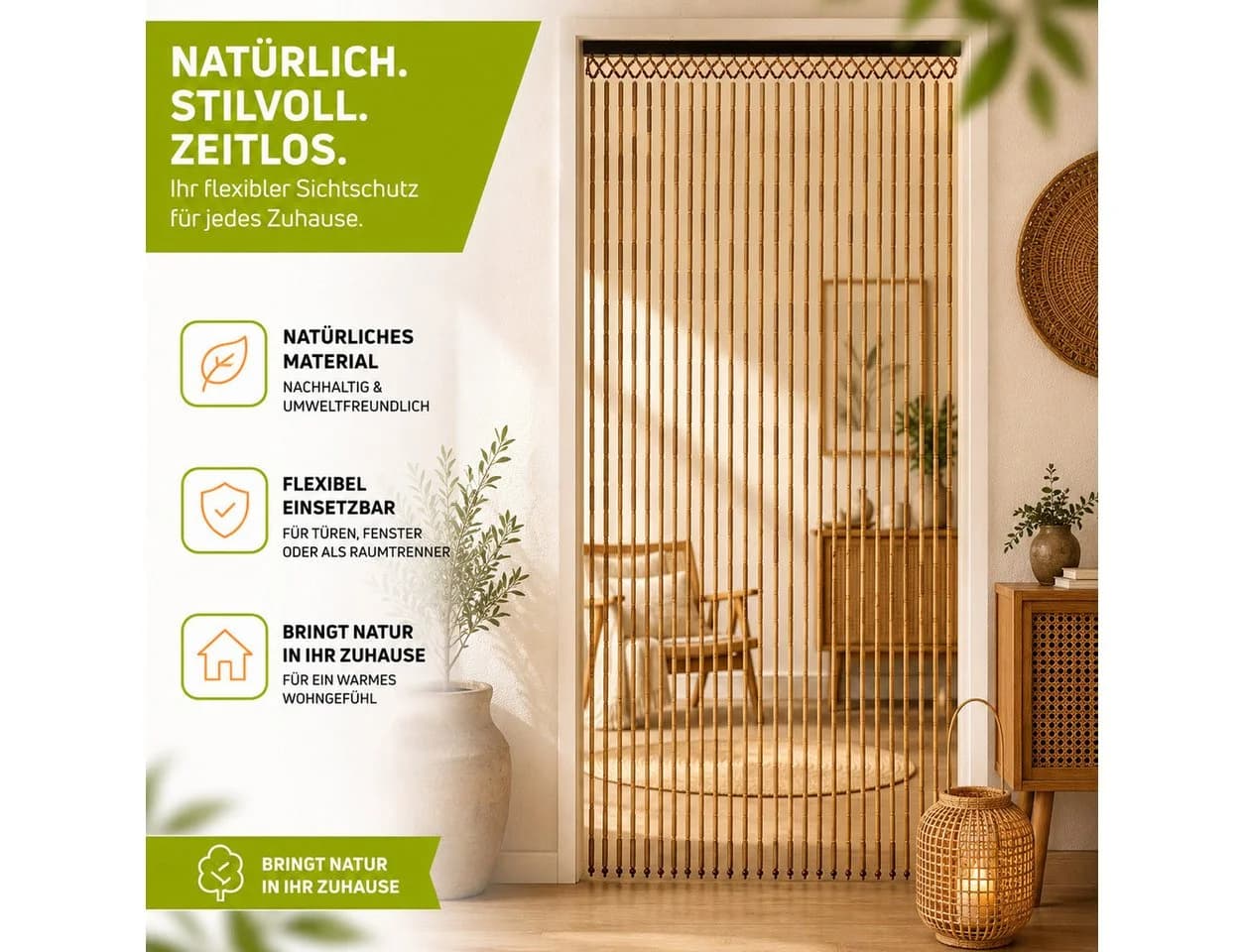 Kobolo Türvorhang Bambusvorhang BAMBOO Braun Natur Ösen Transparent - Bild 3