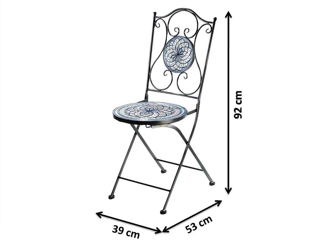 Kobolo Balkonset Sitzgruppe Gartenmöbel Tisch Stühle Metall Mosaik Blau Weiß - Bild 3