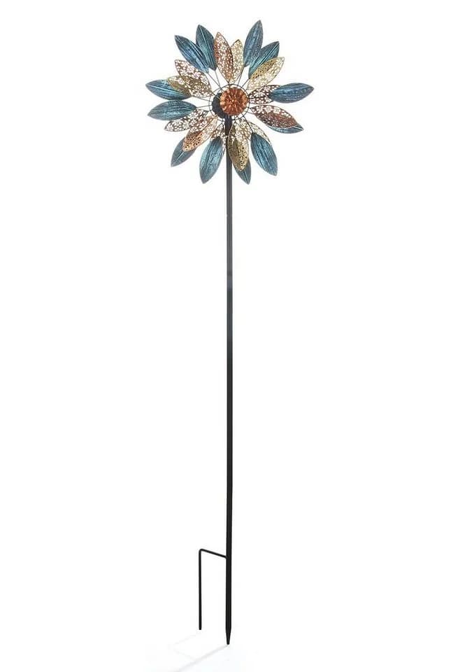 Kobolo Gartenstecker Windrad XXL Metall Braun Ornament