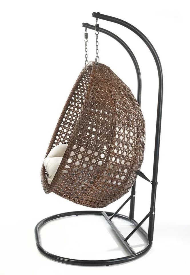 Kobolo Hängesessel BRUNO Polyrattan mit Gestell und Kissen - Braun