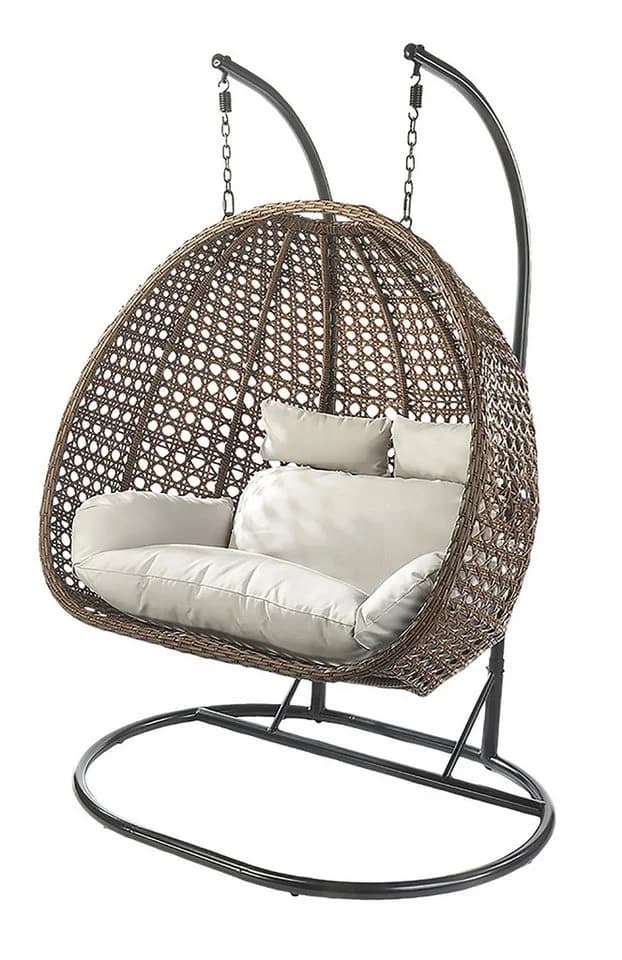 Kobolo Hängesessel BRUNO Polyrattan mit Gestell und Kissen - Braun - Bild 2