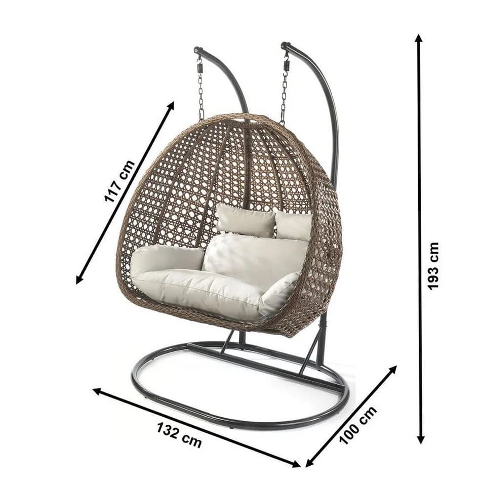 Kobolo Hängesessel BRUNO Polyrattan mit Gestell und Kissen - Braun - Bild 3