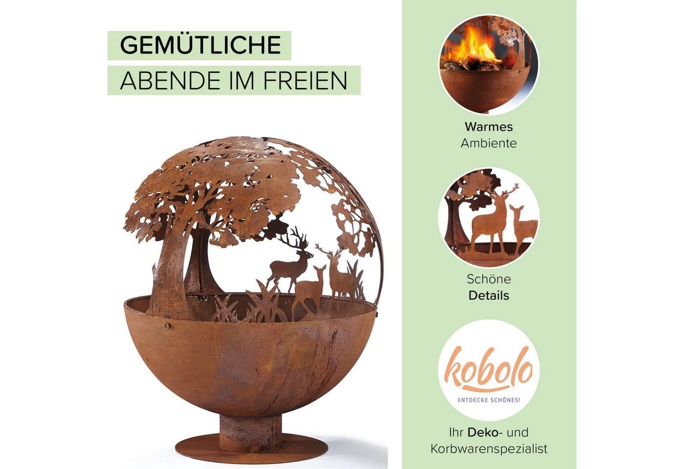 Kobolo Feuerschale FOREST mit Motiv Metall Rostoptik