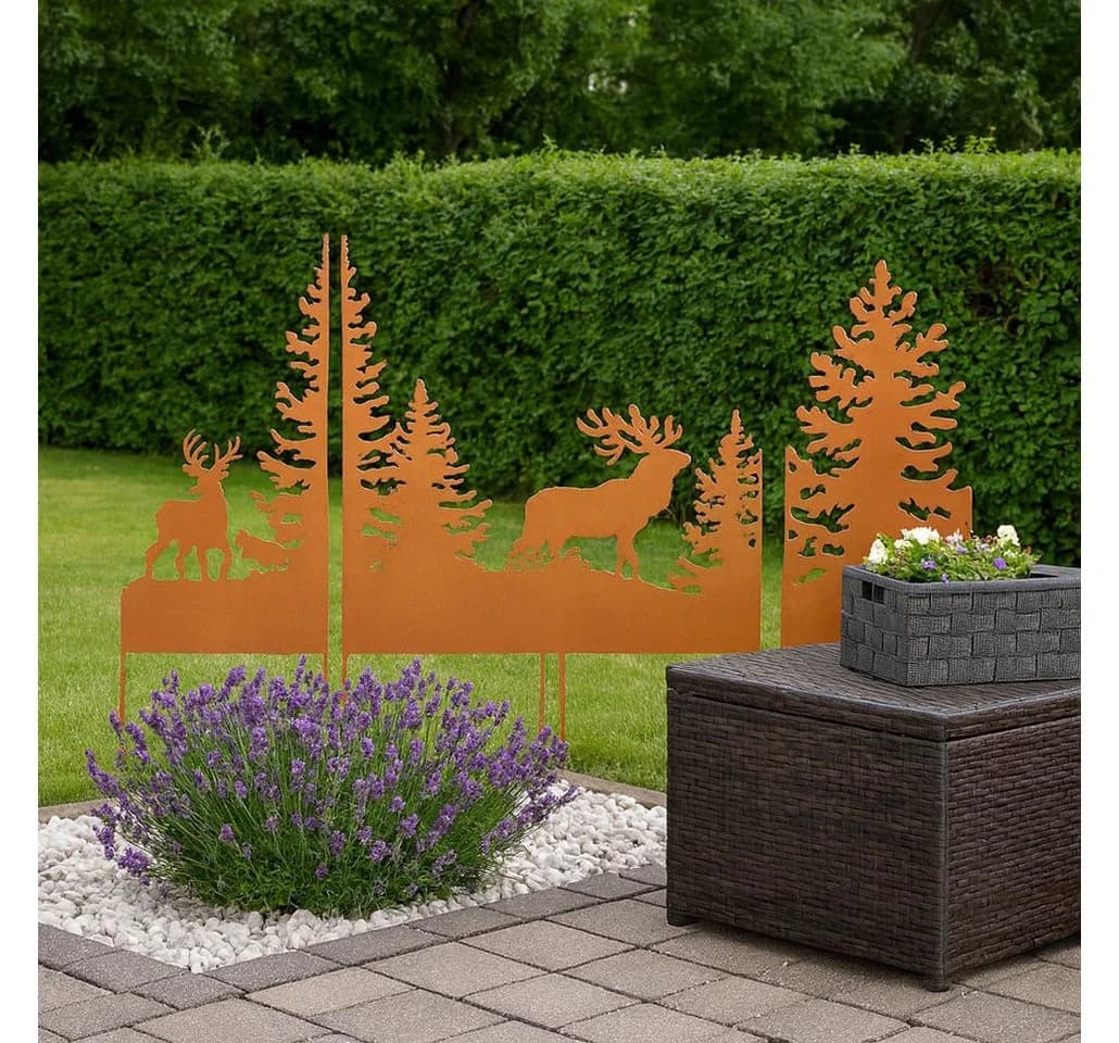 Kobolo Gartenstecker Set FOREST Metall Rostoptik