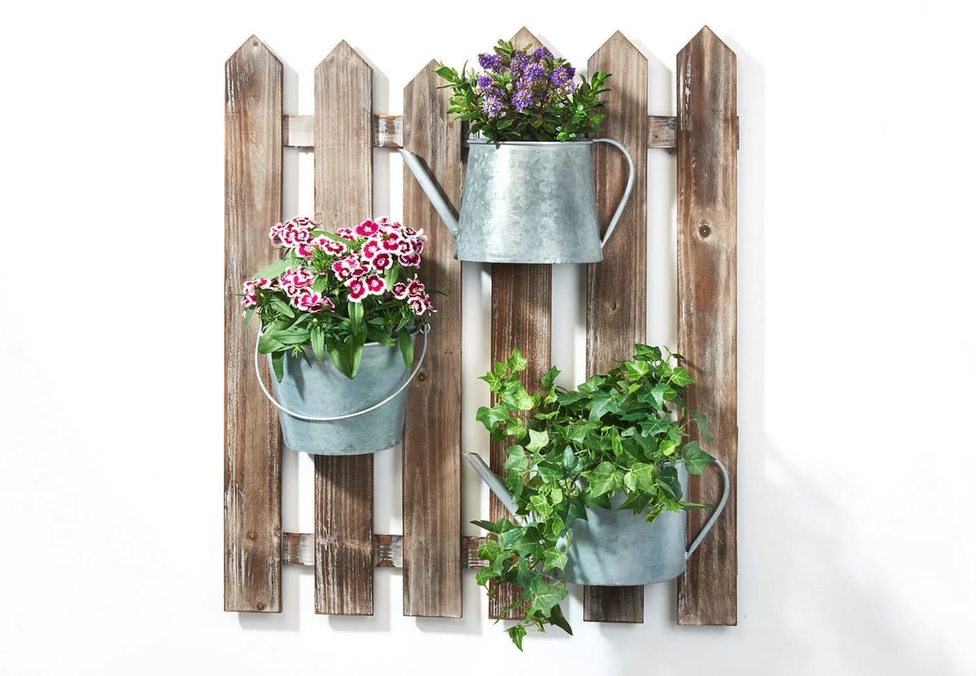 Kobolo Blumentopf Blumenkasten aus Holz - 3 Metallbehälter mit Haken Braun - Bild 4