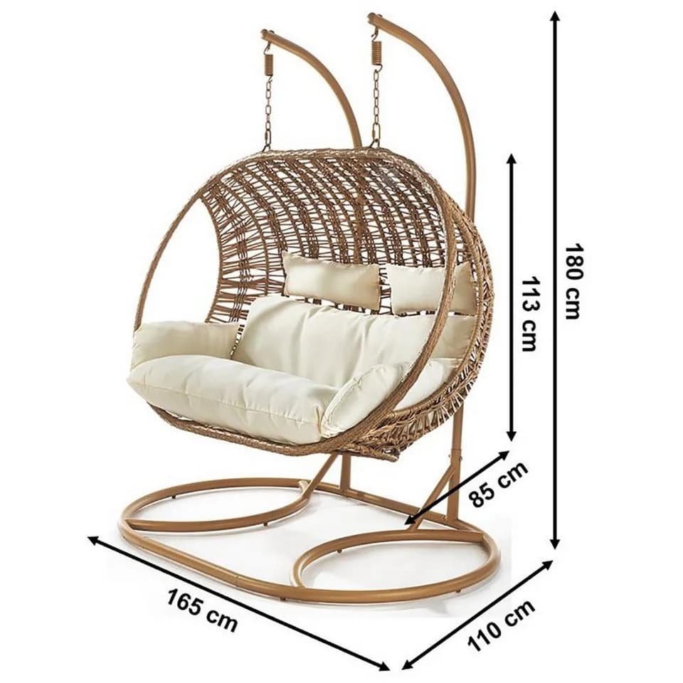 Kobolo Hängesessel Hängekorb MAKENA Polyrattan Braun für 2 Personen