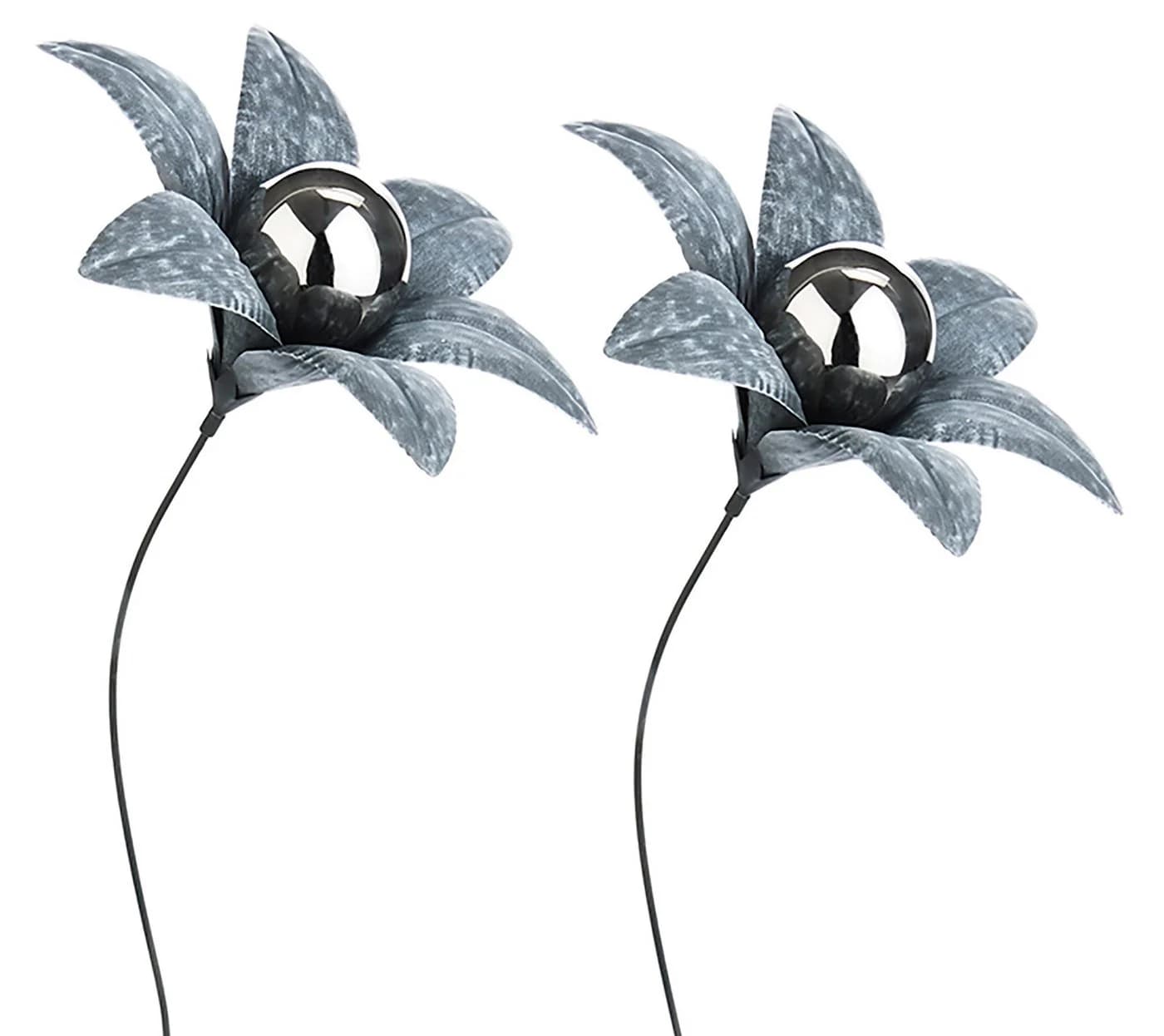 Kobolo Gartenstecker Blume Grau/Silber 2er Set Metall - Bild 2