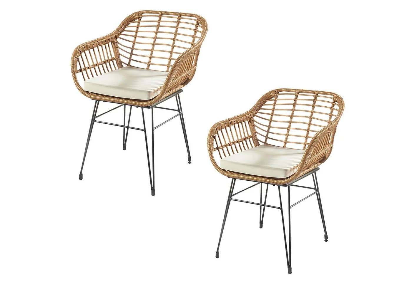 Kobolo Gartenstuhl 4-Fuß Retro Braunes Polyrattan mit Kissen - Bild 2