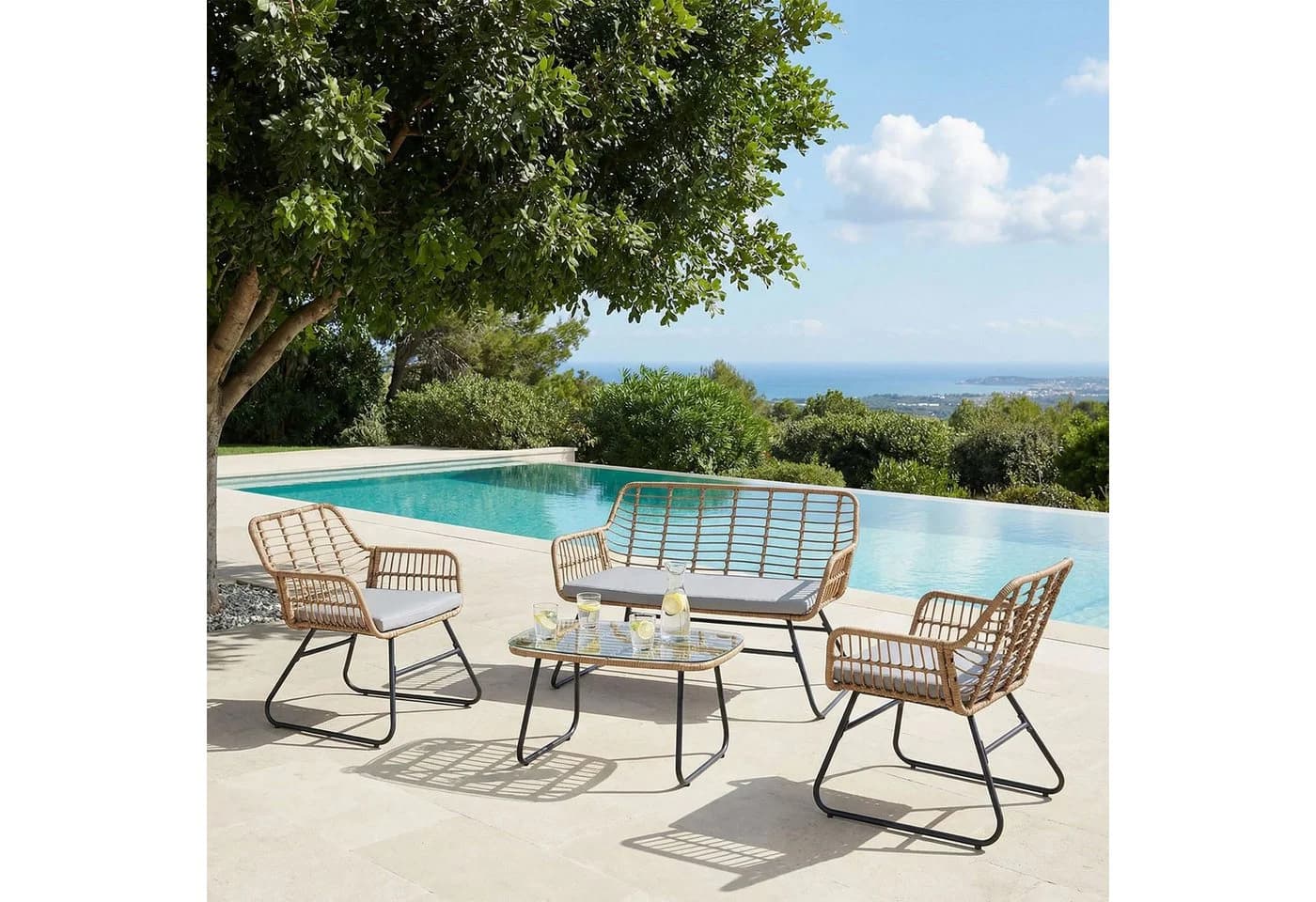 IDIMEX Gartenlounge-Set RIVIERA Outdoor Lounge Set Zweisitzer 2 Sessel Beistelltisch Braun - Bild 2