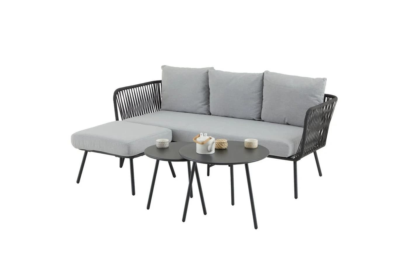 CARO-Möbel Gartenlounge-Set MYKONOS 4-tlg. Grau/Schwarz mit Kissen