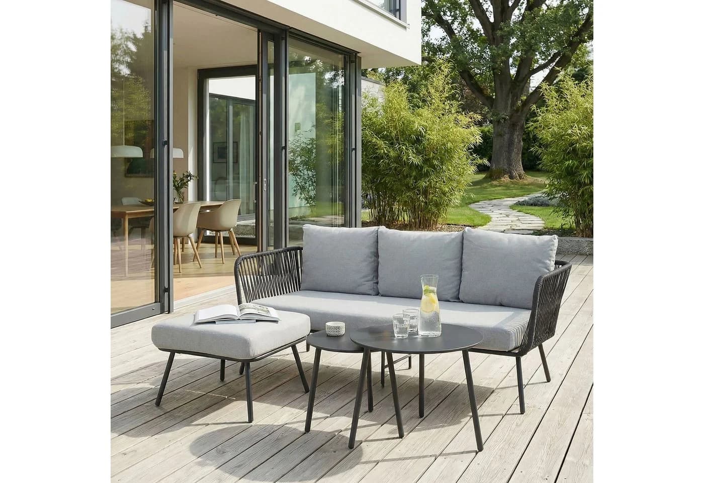 CARO-Möbel Gartenlounge-Set MYKONOS 4-tlg. Grau/Schwarz mit Kissen - Bild 2