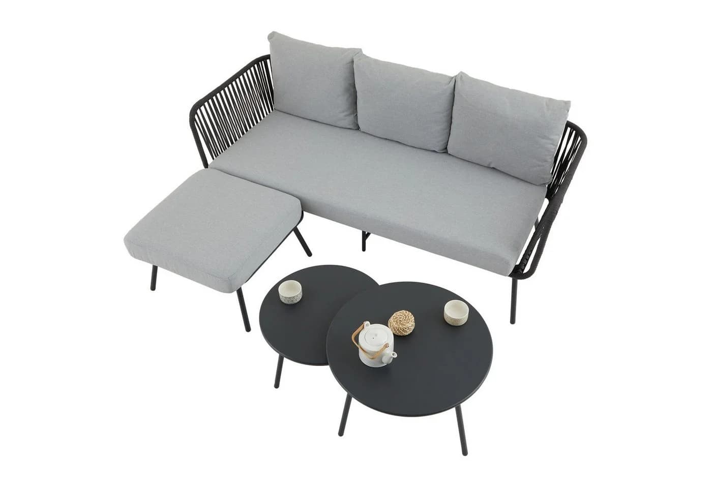 CARO-Möbel Gartenlounge-Set MYKONOS 4-tlg. Grau/Schwarz mit Kissen - Bild 3