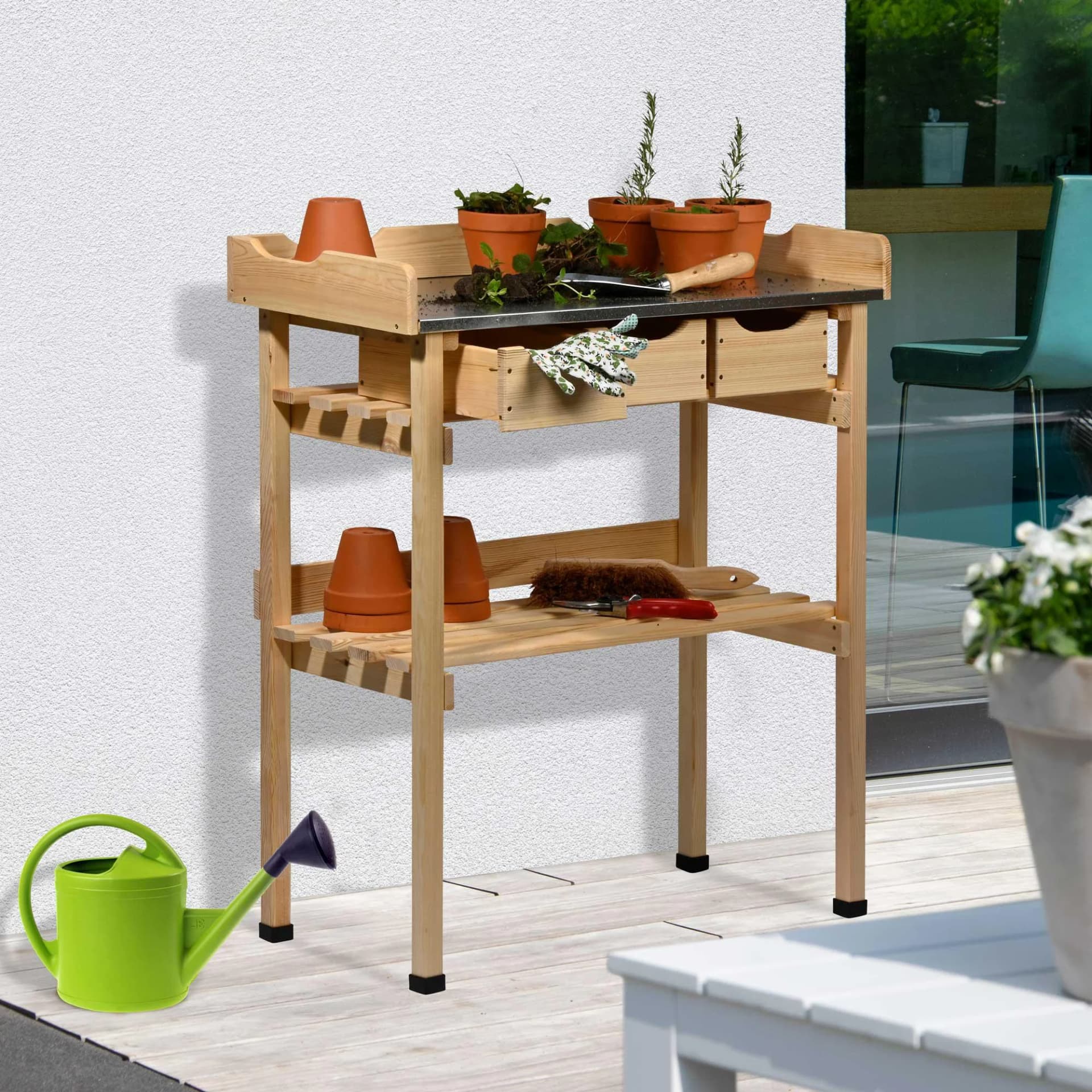 Dobar Pflanztisch mit 3 Schubladen Natur Kiefernholz - Bild 2