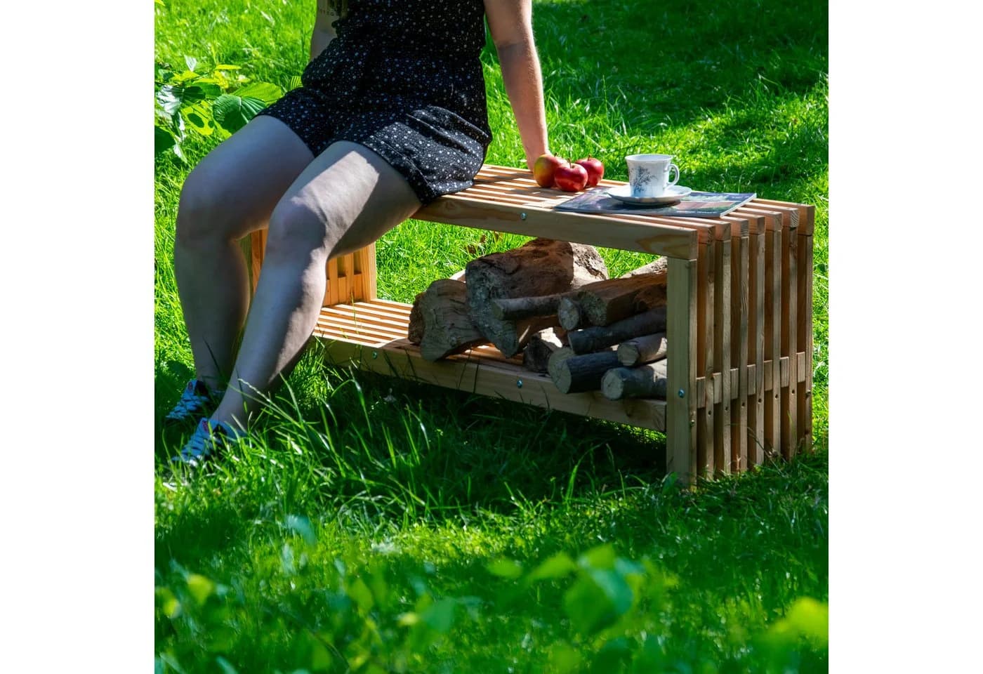 Dobar Gartenbank Freja mit Kaminholzfach Natur - Bild 5