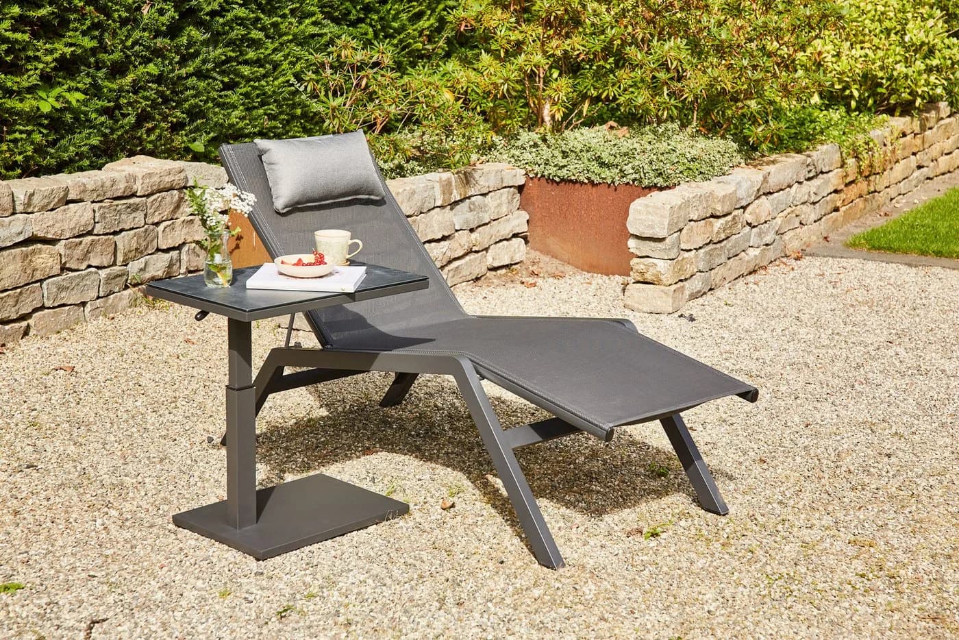 Siena Garden TORENO Lift-Beistelltisch Glas anthrazit