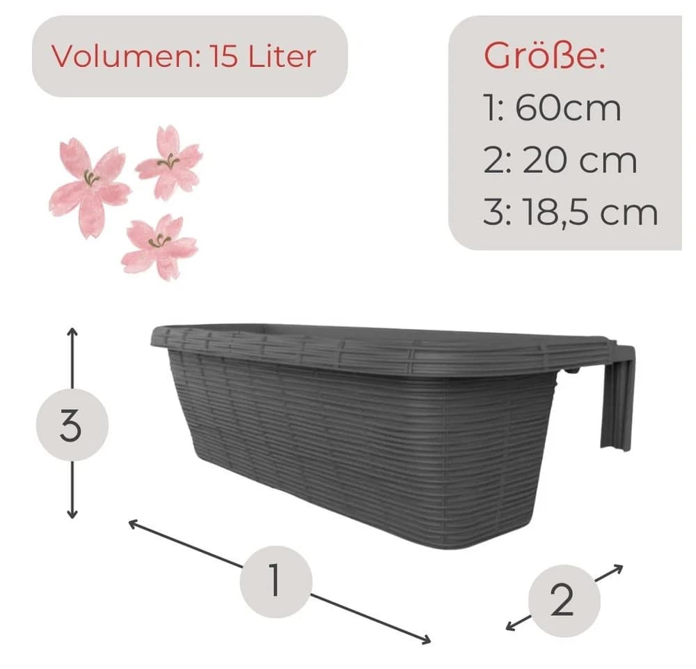 GarPet Balkonkasten 60 cm Anthrazit mit Wasserspeicher und Halterung