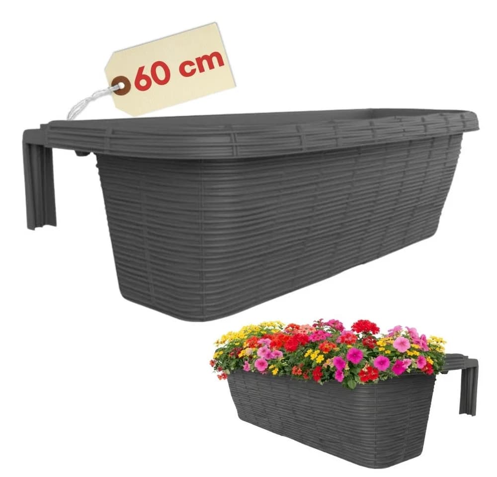 GarPet Balkonkasten 60 cm Anthrazit mit Wasserspeicher und Halterung - Bild 2