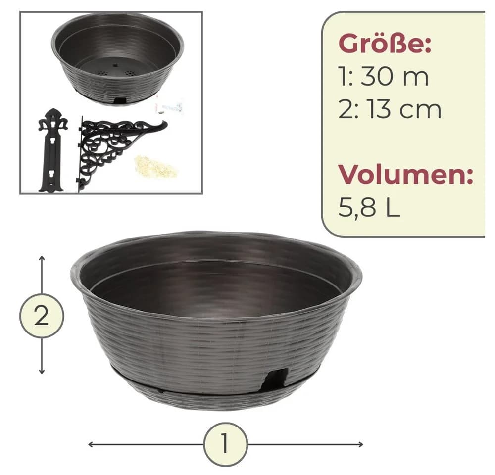 GarPet Blumenampel Hängend mit Wasserspeicher Anthrazit/Weiß
